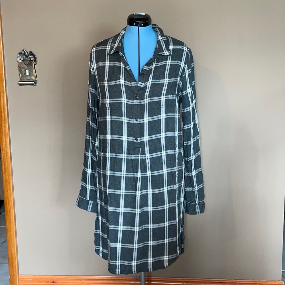 Old navy flannel dress XL TALL gray & white plaid